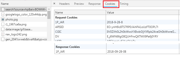 デベロッパーツールのネットワーク：Cookieの確認-2